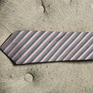 Calvin Klein Grey Pink with White stripe 100% Silk tie